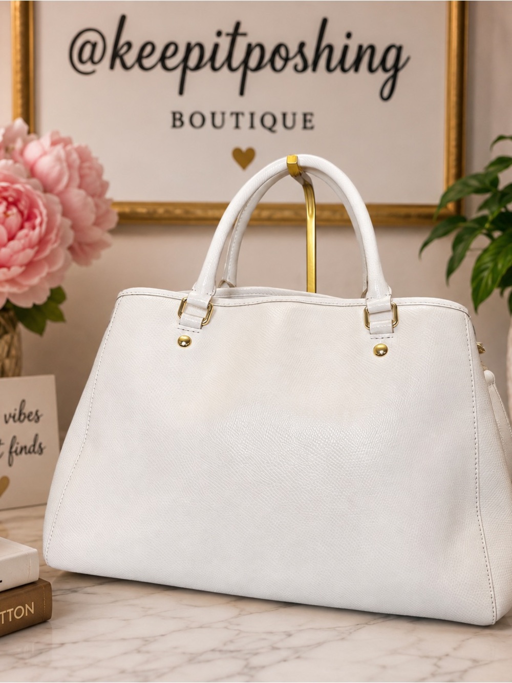 Coach White Leather Satchel with Gold Accents - Picture 3 of 10